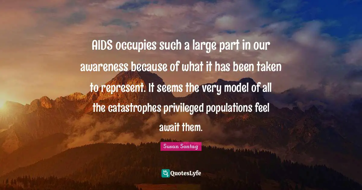 AIDS occupies such a large part in our awareness because of what it has been taken to represent. It seems the very model of all the catastrophes privileged populations feel await them.