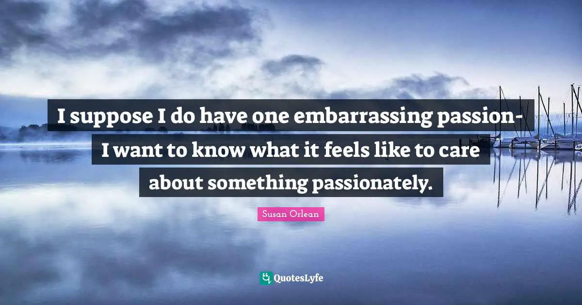 I suppose I do have one embarrassing passion- I want to know what it feels like to care about something passionately.