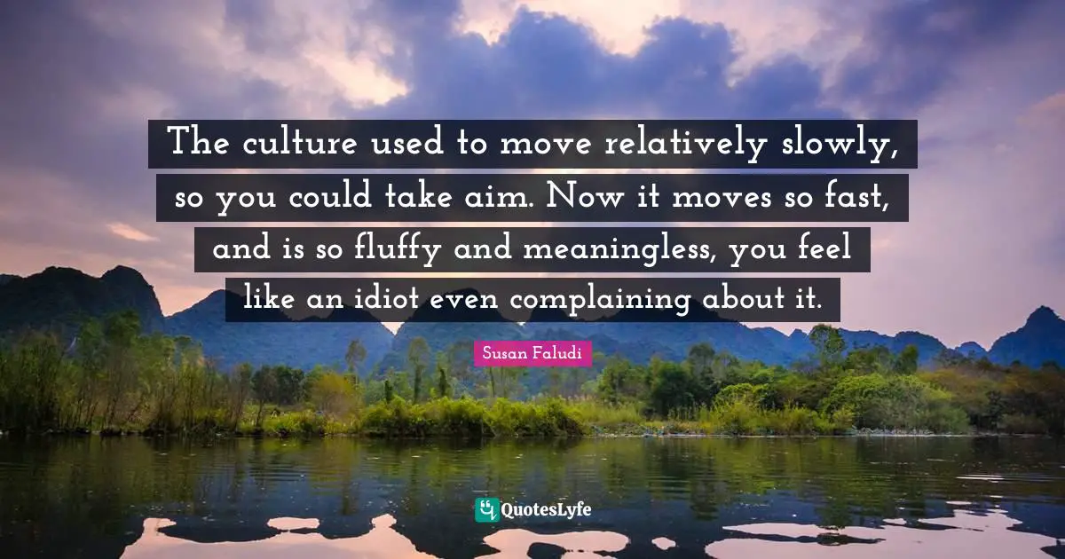 The culture used to move relatively slowly, so you could take aim. Now it moves so fast, and is so fluffy and meaningless, you feel like an idiot even complaining about it.