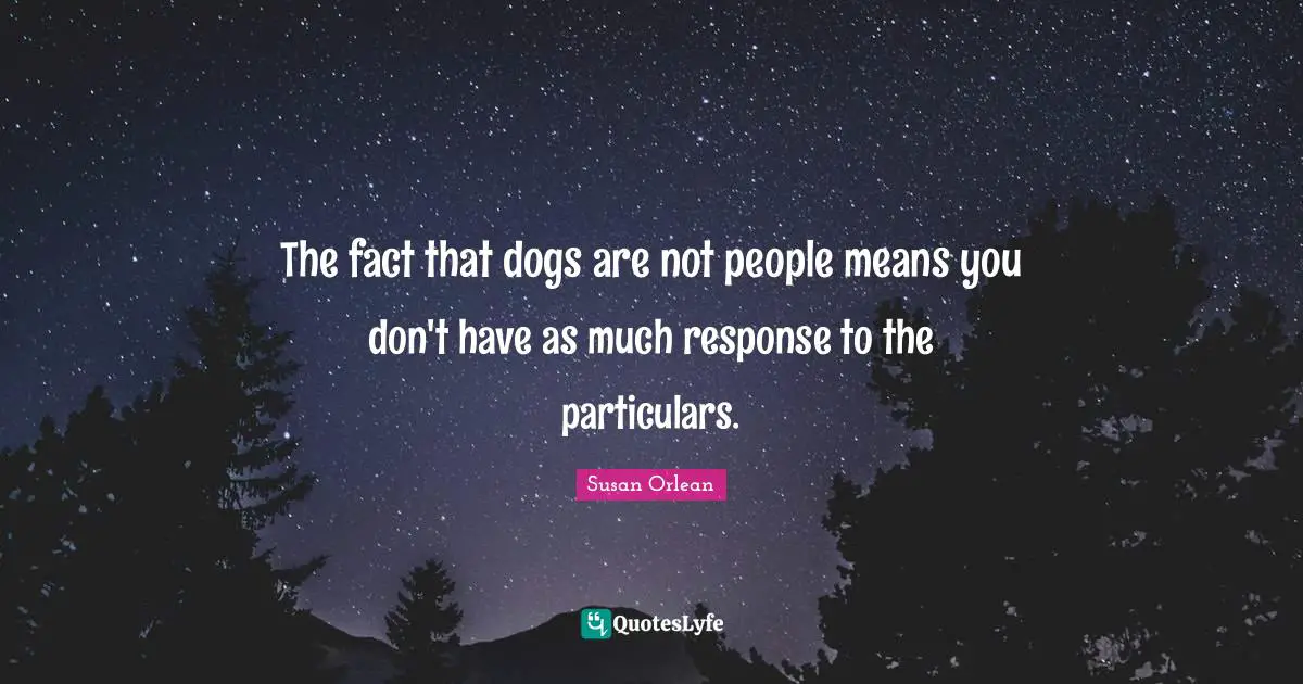 The fact that dogs are not people means you don't have as much response to the particulars.