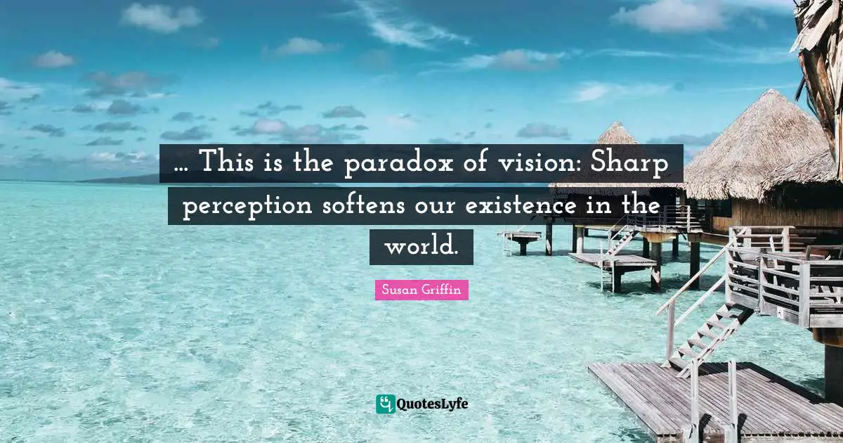 ... This is the paradox of vision: Sharp perception softens our existence in the world.