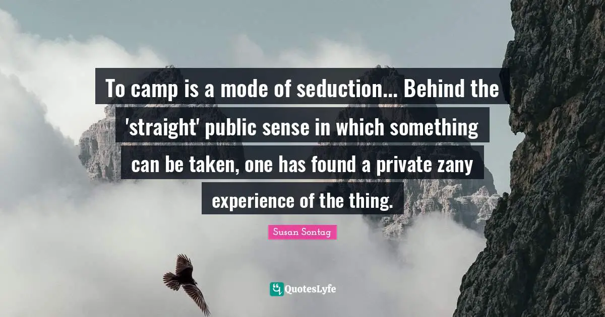 To camp is a mode of seduction... Behind the 'straight' public sense in which something can be taken, one has found a private zany experience of the thing.