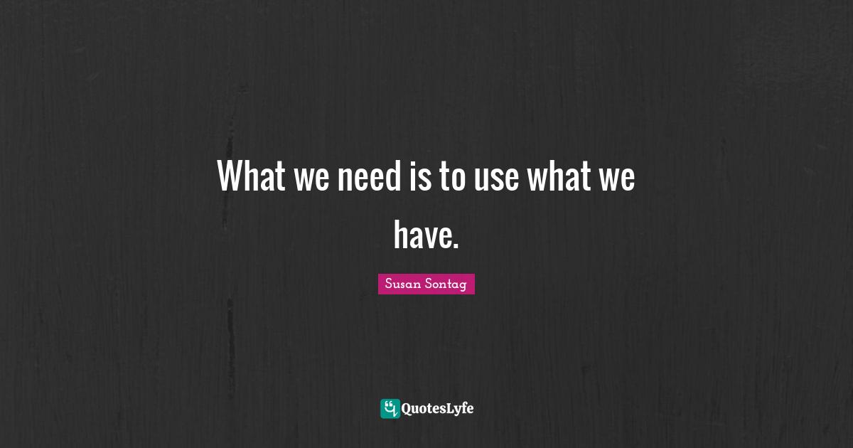 Susan Sontag Quotes: "What we need is to use what we have."