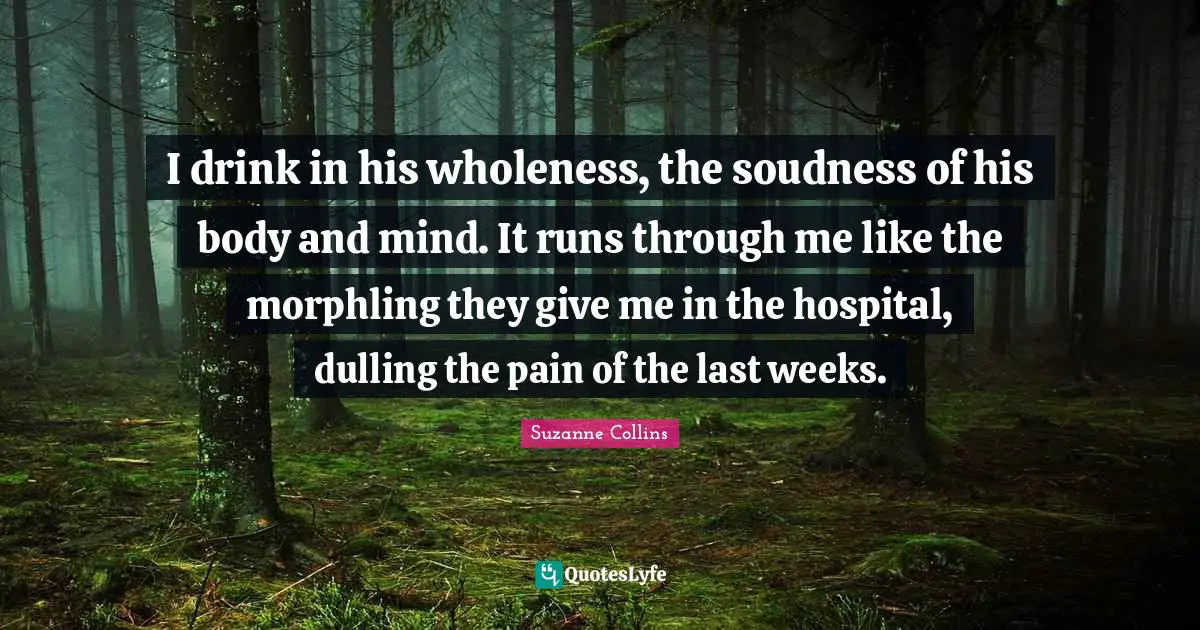 I drink in his wholeness, the soudness of his body and mind. It runs through me like the morphling they give me in the hospital, dulling the pain of the last weeks.