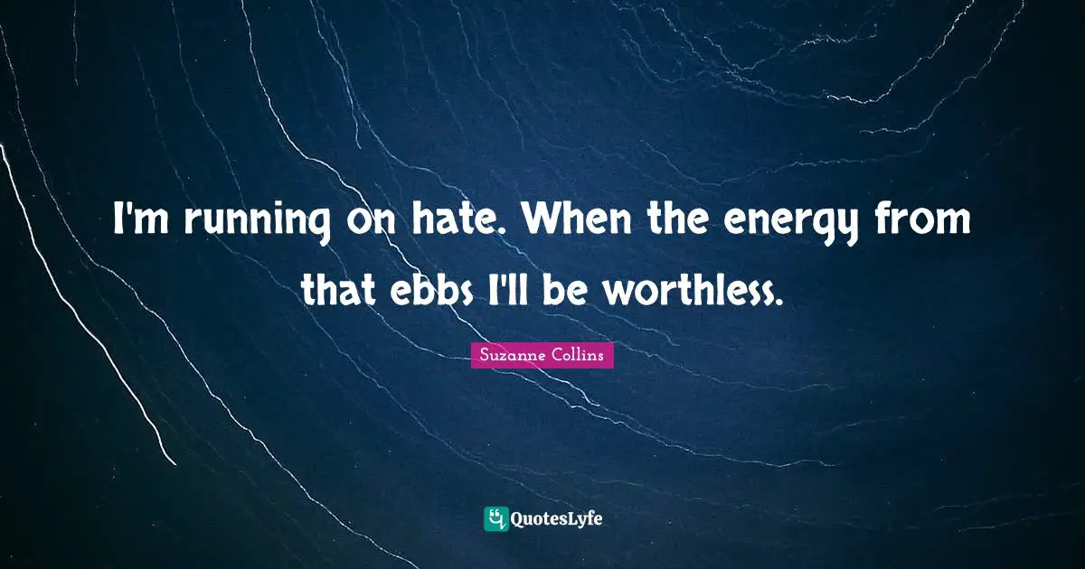 I'm running on hate. When the energy from that ebbs I'll be worthless.