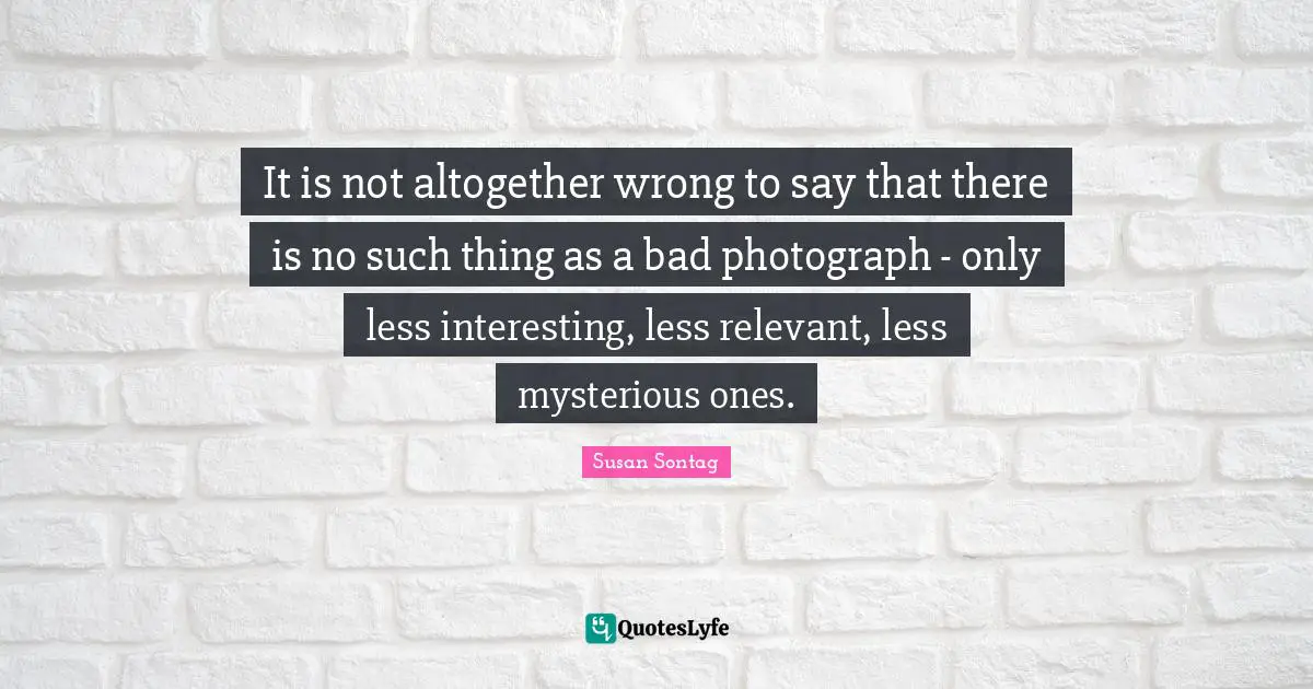 Susan Sontag Quotes: "It is not altogether wrong to say that there is no such thing as a bad photograph - only less interesting, less relevant, less mysterious ones."