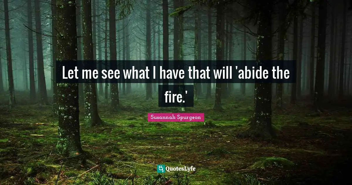 Let me see what I have that will 'abide the fire.'