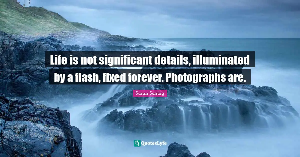 Life is not significant details, illuminated by a flash, fixed forever. Photographs are.