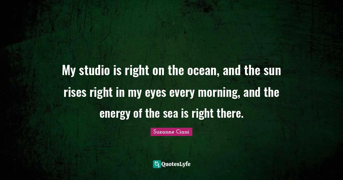 My studio is right on the ocean, and the sun rises right in my eyes every morning, and the energy of the sea is right there.