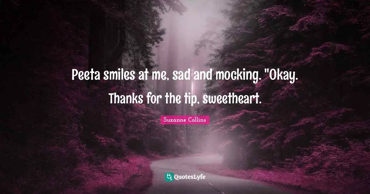 Peeta smiles at me, sad and mocking. "Okay. Thanks for the tip, sweetheart.