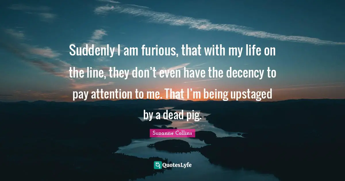 Suddenly I am furious, that with my life on the line, they don’t even have the decency to pay attention to me. That I’m being upstaged by a dead pig.
