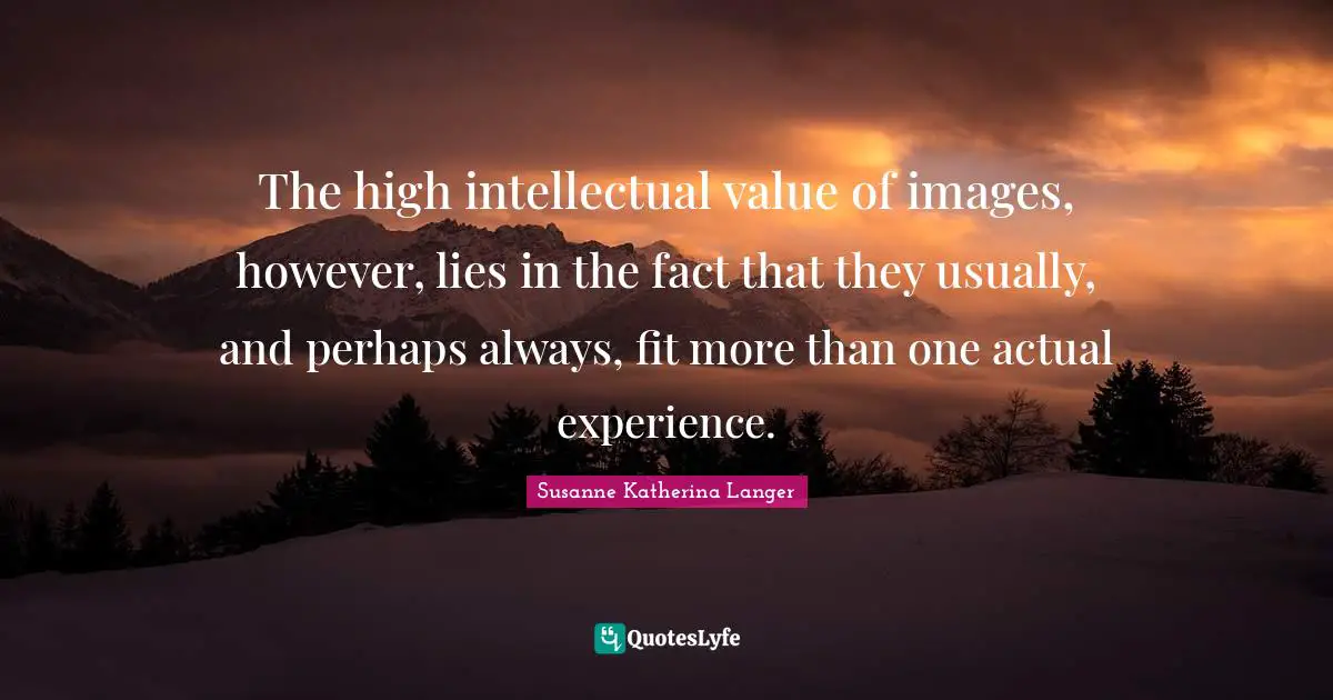 The high intellectual value of images, however, lies in the fact that they usually, and perhaps always, fit more than one actual experience.