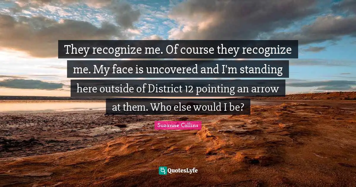 They recognize me. Of course they recognize me. My face is uncovered and I'm standing here outside of District 12 pointing an arrow at them. Who else would I be?
