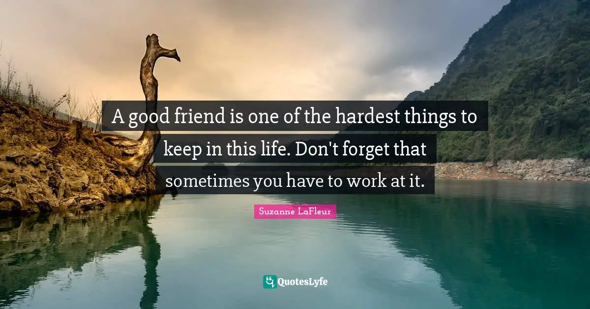 A good friend is one of the hardest things to keep in this life. Don't forget that sometimes you have to work at it.