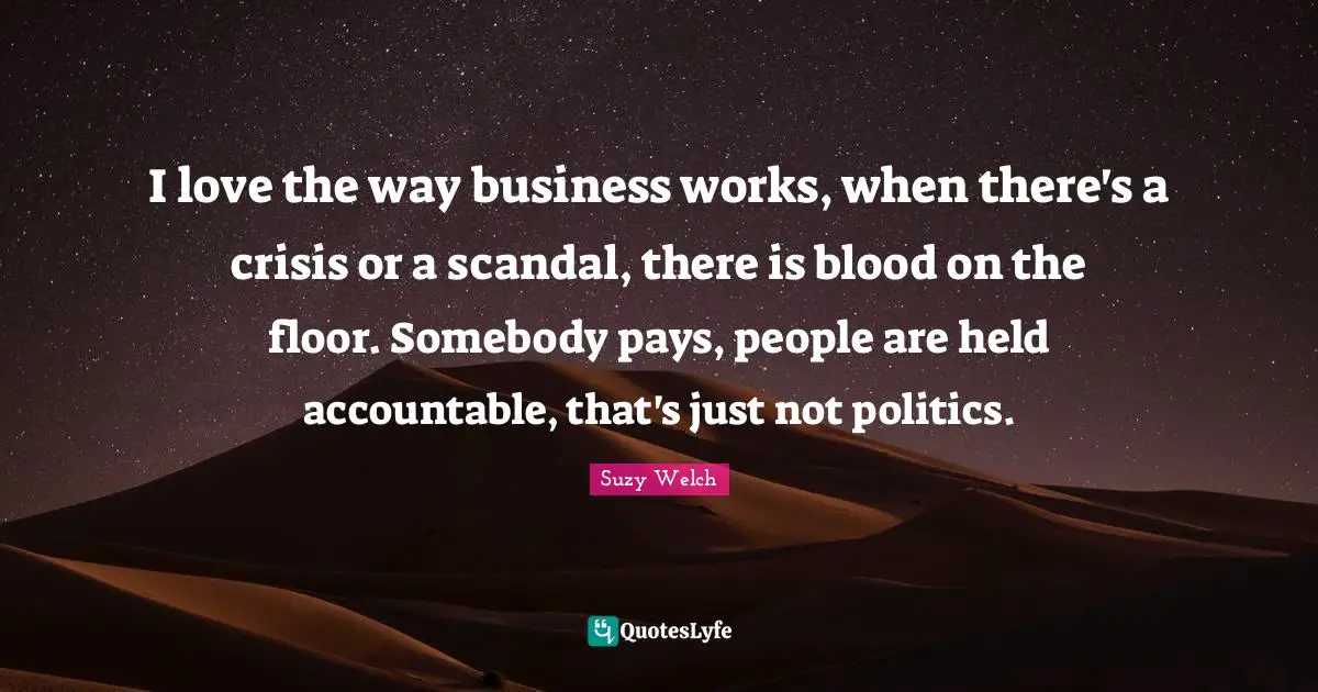 I love the way business works, when there's a crisis or a scandal, there is blood on the floor. Somebody pays, people are held accountable, that's just not politics.