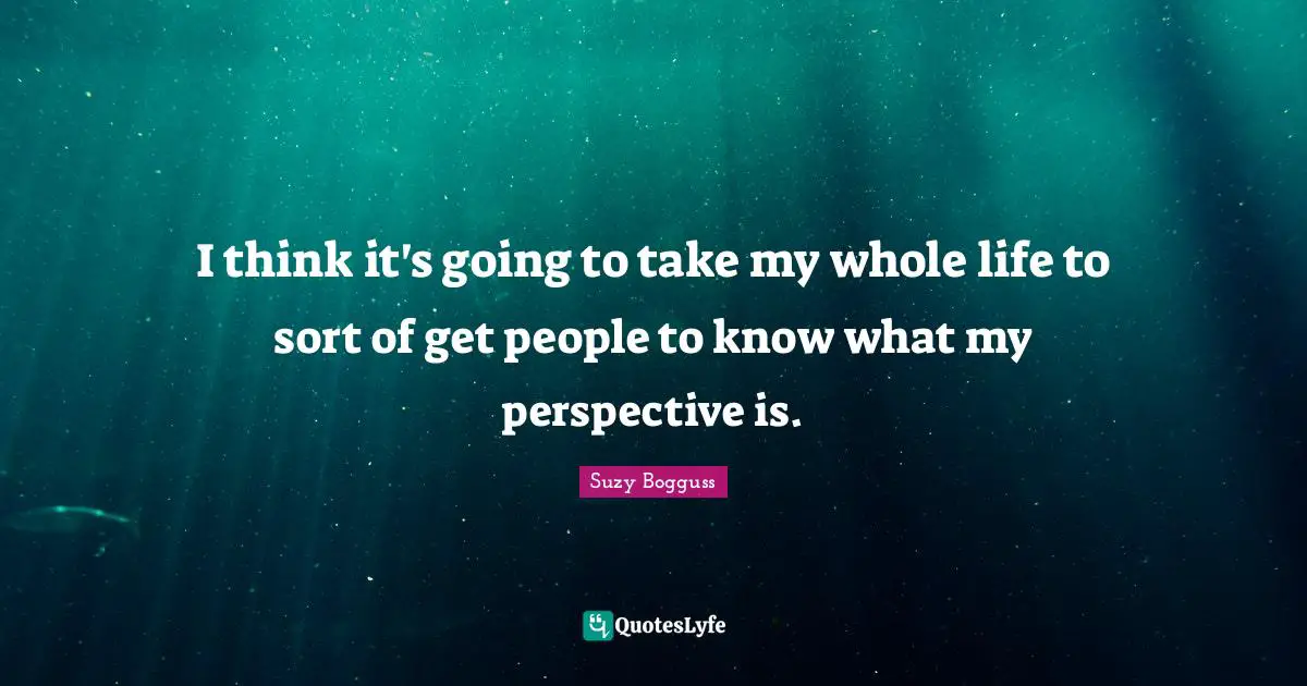 I think it's going to take my whole life to sort of get people to know what my perspective is.