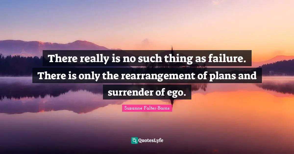 There really is no such thing as failure. There is only the rearrangement of plans and surrender of ego.