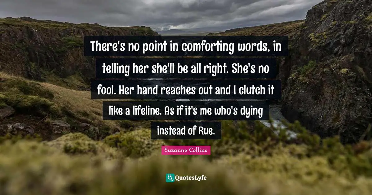 There's no point in comforting words, in telling her she'll be all right. She's no fool. Her hand reaches out and I clutch it like a lifeline. As if it's me who's dying instead of Rue.