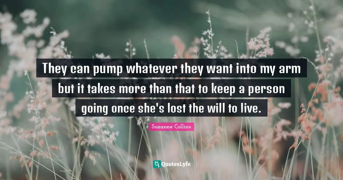 They can pump whatever they want into my arm but it takes more than that to keep a person going once she's lost the will to live.