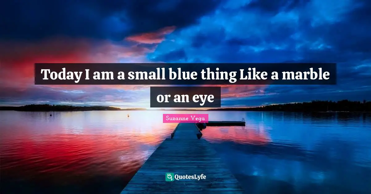 Suzanne Vega Quotes: "Today I am a small blue thing Like a marble or an eye"