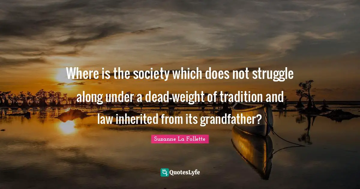 Where is the society which does not struggle along under a dead-weight of tradition and law inherited from its grandfather?
