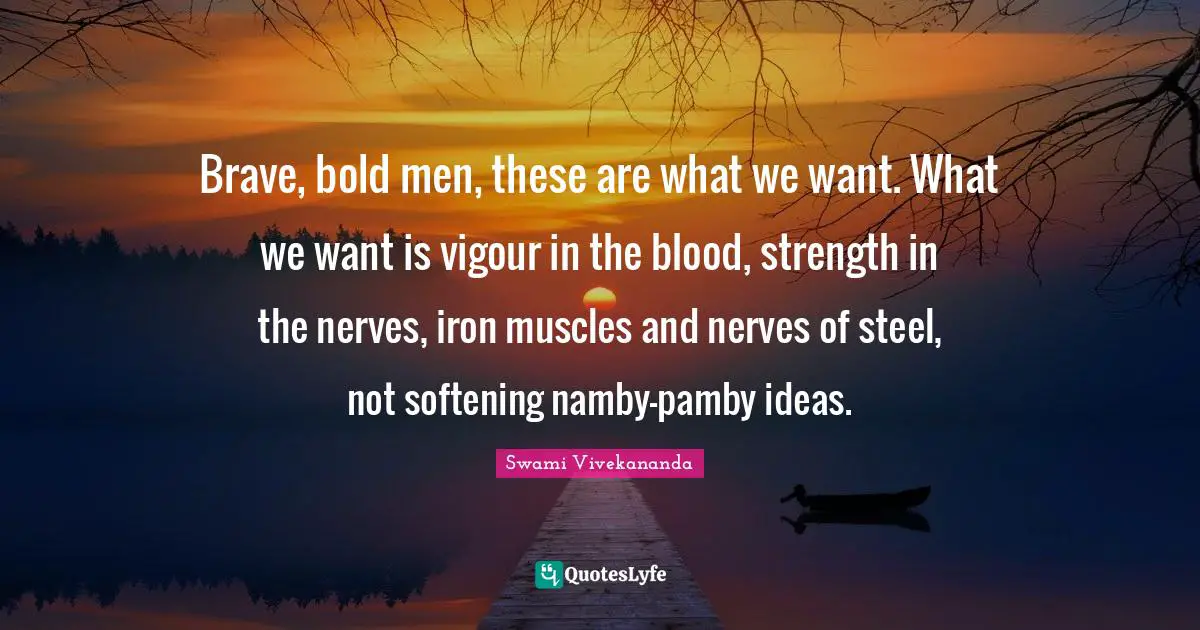 Brave, bold men, these are what we want. What we want is vigour in the blood, strength in the nerves, iron muscles and nerves of steel, not softening namby-pamby ideas.