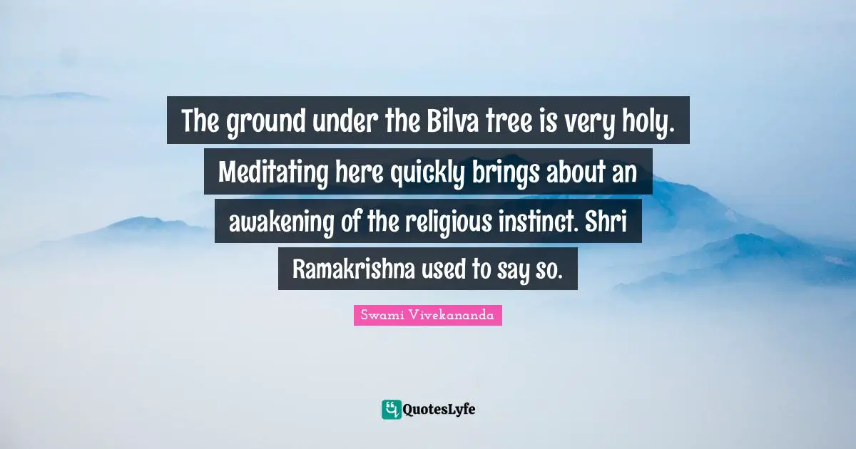 The ground under the Bilva tree is very holy. Meditating here quickly brings about an awakening of the religious instinct. Shri Ramakrishna used to say so.