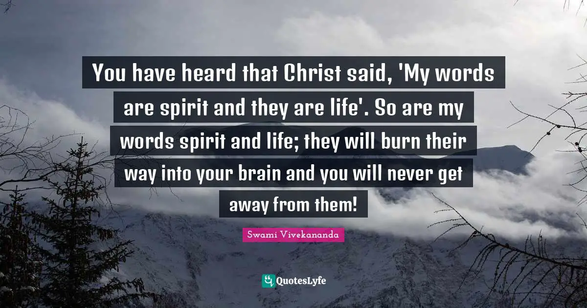 You have heard that Christ said, 'My words are spirit and they are life'. So are my words spirit and life; they will burn their way into your brain and you will never get away from them!