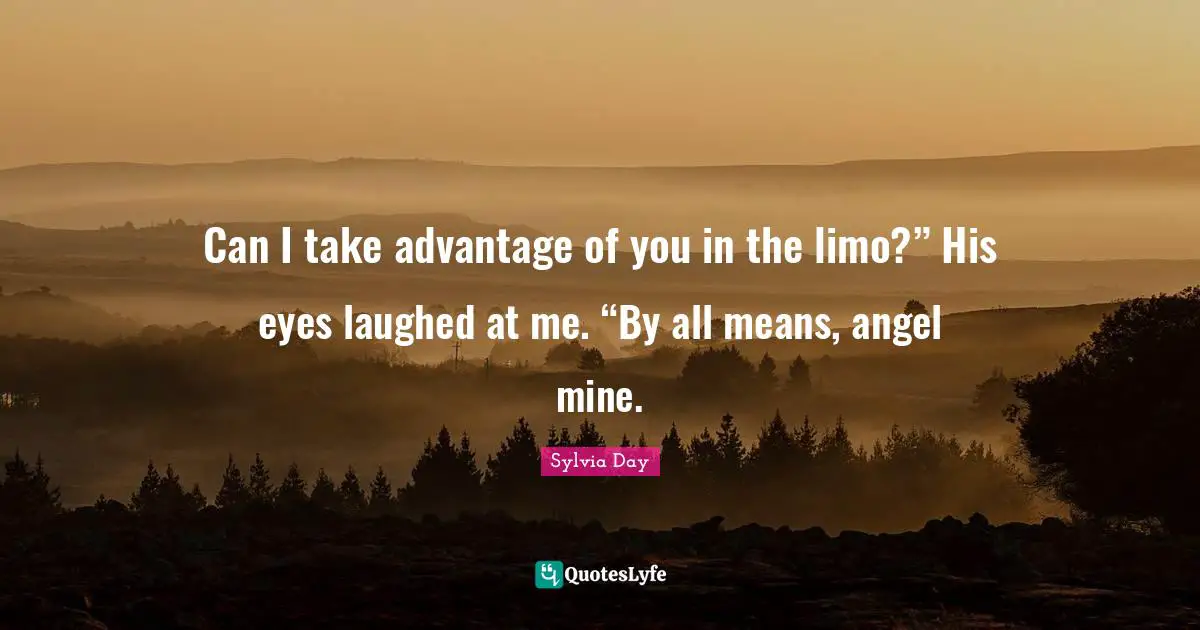 Can I take advantage of you in the limo?” His eyes laughed at me. “By all means, angel mine.