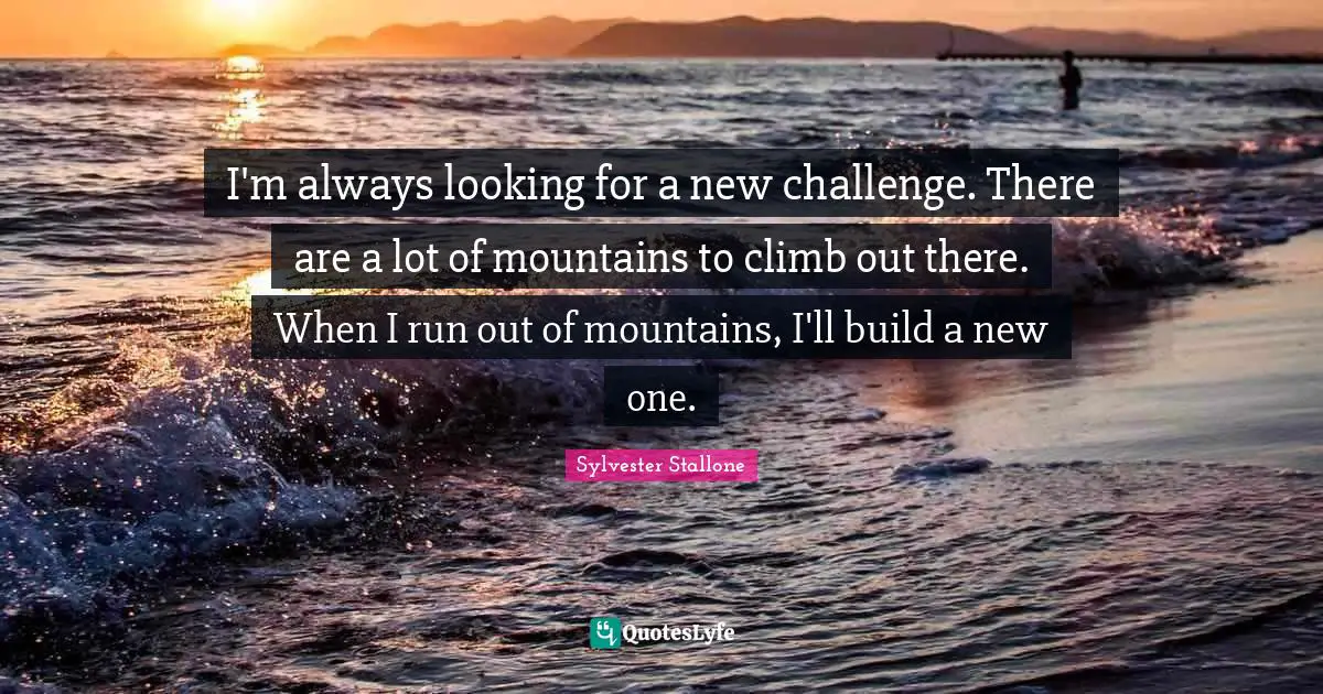 I'm always looking for a new challenge. There are a lot of mountains to climb out there. When I run out of mountains, I'll build a new one.