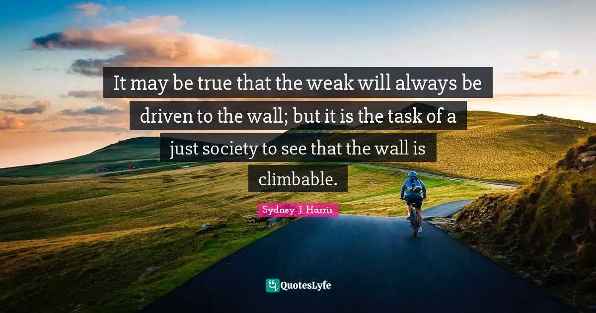It may be true that the weak will always be driven to the wall; but it is the task of a just society to see that the wall is climbable.