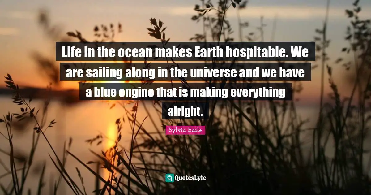 Life in the ocean makes Earth hospitable. We are sailing along in the universe and we have a blue engine that is making everything alright.