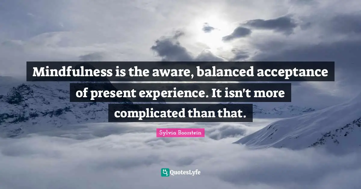 Mindfulness is the aware, balanced acceptance of present experience. It isn't more complicated than that.