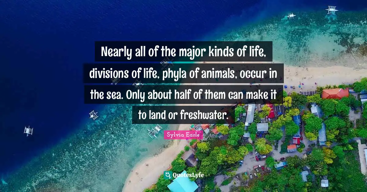 Nearly all of the major kinds of life, divisions of life, phyla of animals, occur in the sea. Only about half of them can make it to land or freshwater.