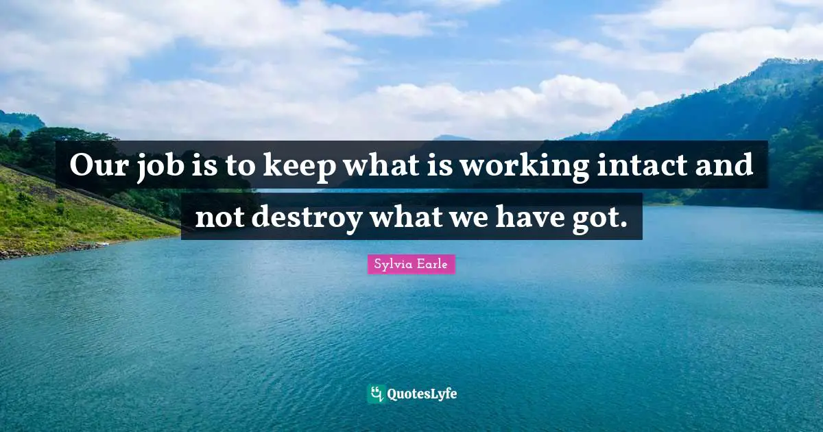 Our job is to keep what is working intact and not destroy what we have got.