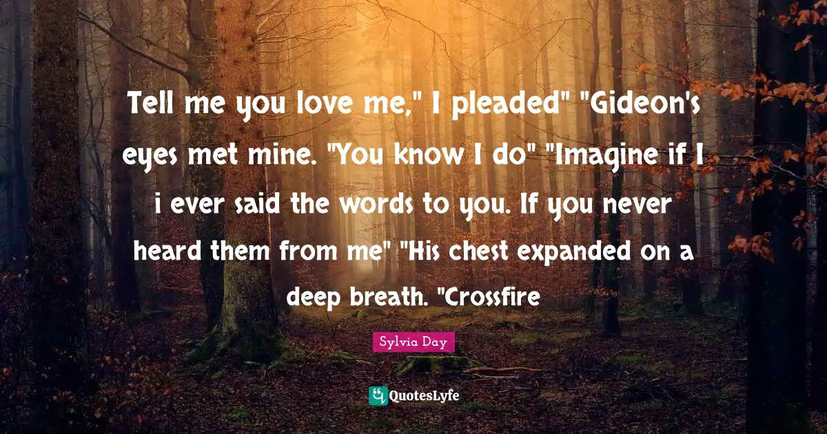 Gideon Quotes: "Tell me you love me," I pleaded" "Gideon's eyes met mine. "You know I do" "Imagine if I i ever said the words to you. If you never heard them from me" "His chest expanded on a deep breath. "Crossfire"