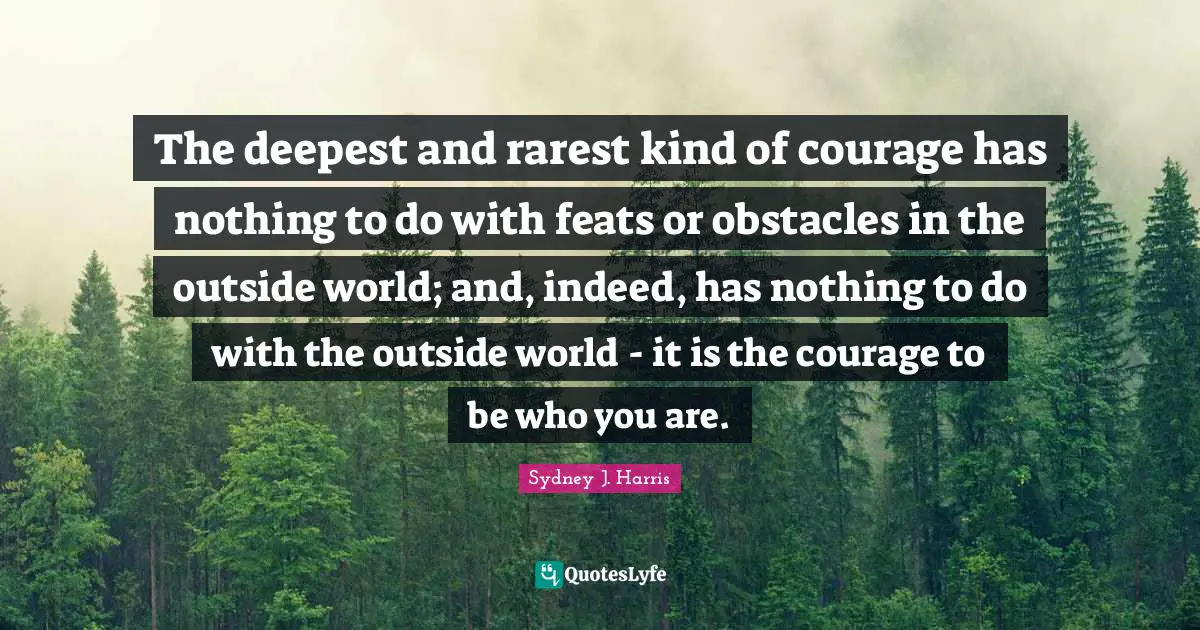 Outside Quotes: "The deepest and rarest kind of courage has nothing to do with feats or obstacles in the outside world; and, indeed, has nothing to do with the outside world - it is the courage to be who you are."