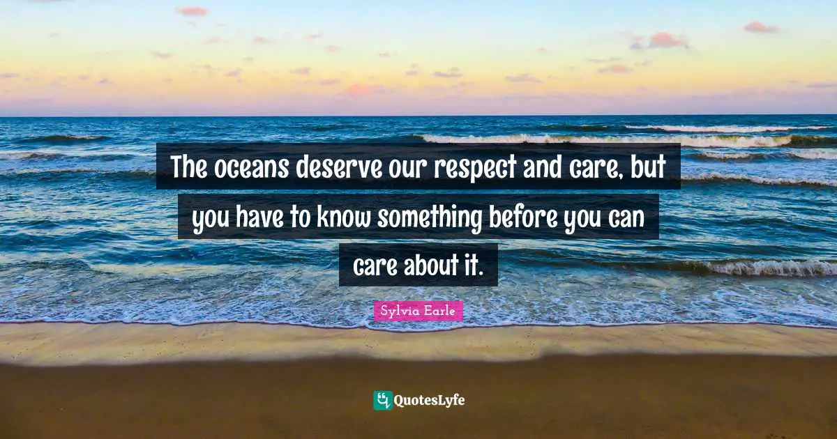 Sylvia Earle Quotes: "The oceans deserve our respect and care, but you have to know something before you can care about it."