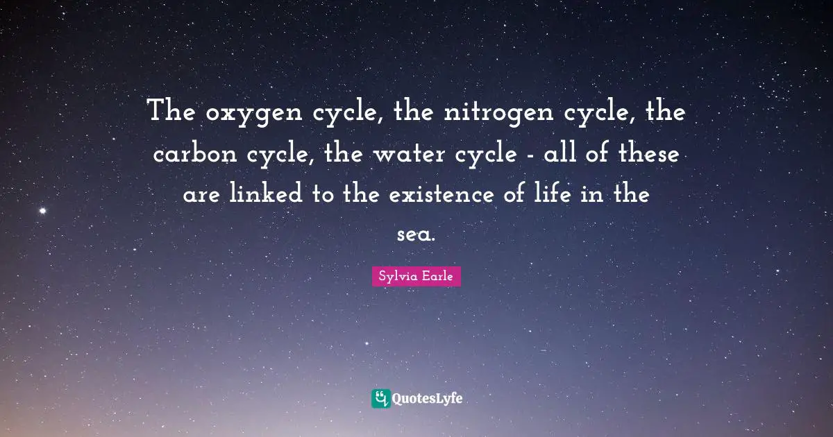 Sylvia Earle Quotes: "The oxygen cycle, the nitrogen cycle, the carbon cycle, the water cycle - all of these are linked to the existence of life in the sea."
