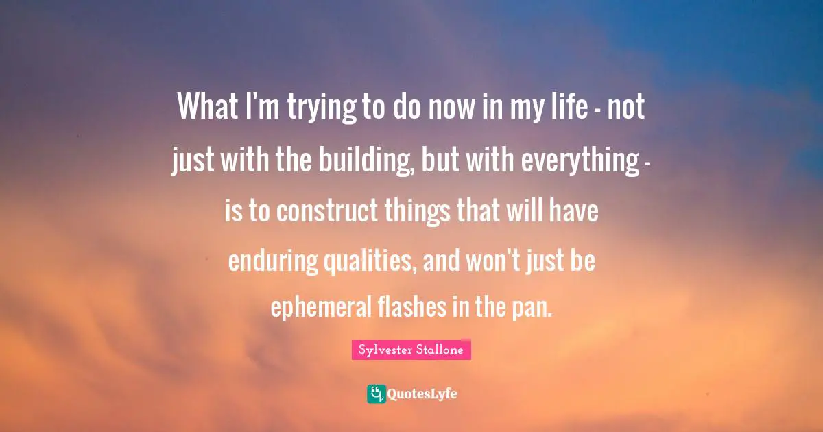 What I'm trying to do now in my life - not just with the building, but with everything - is to construct things that will have enduring qualities, and won't just be ephemeral flashes in the pan.