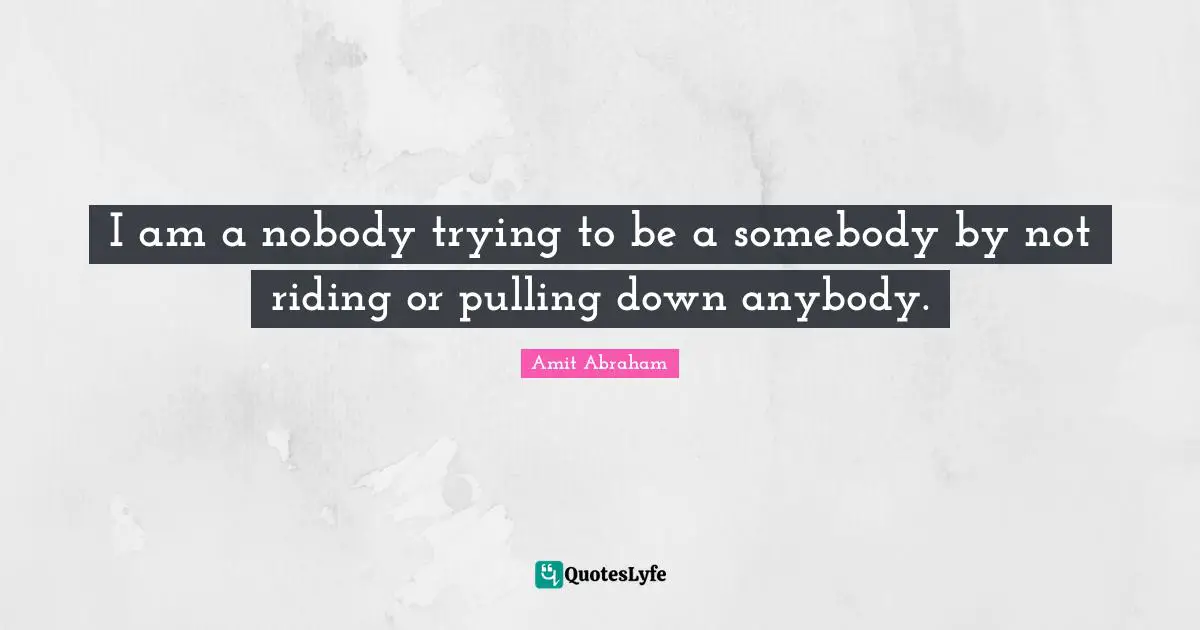 Dependence On Others Quotes: "I am a nobody trying to be a somebody by not riding or pulling down anybody."