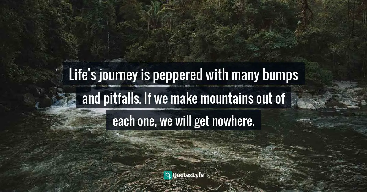 Life's journey is peppered with many bumps and pitfalls. If we make mountains out of each one, we will get nowhere.