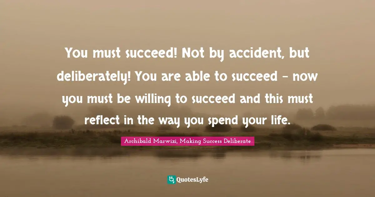You must succeed! Not by accident, but deliberately! You are able to succeed – now you must be willing to succeed and this must reflect in the way you spend your life.