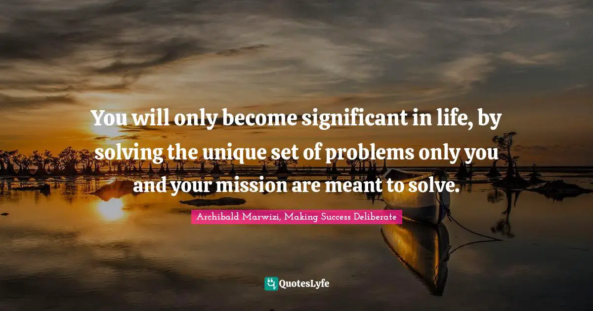 You will only become significant in life, by solving the unique set of problems only you and your mission are meant to solve.