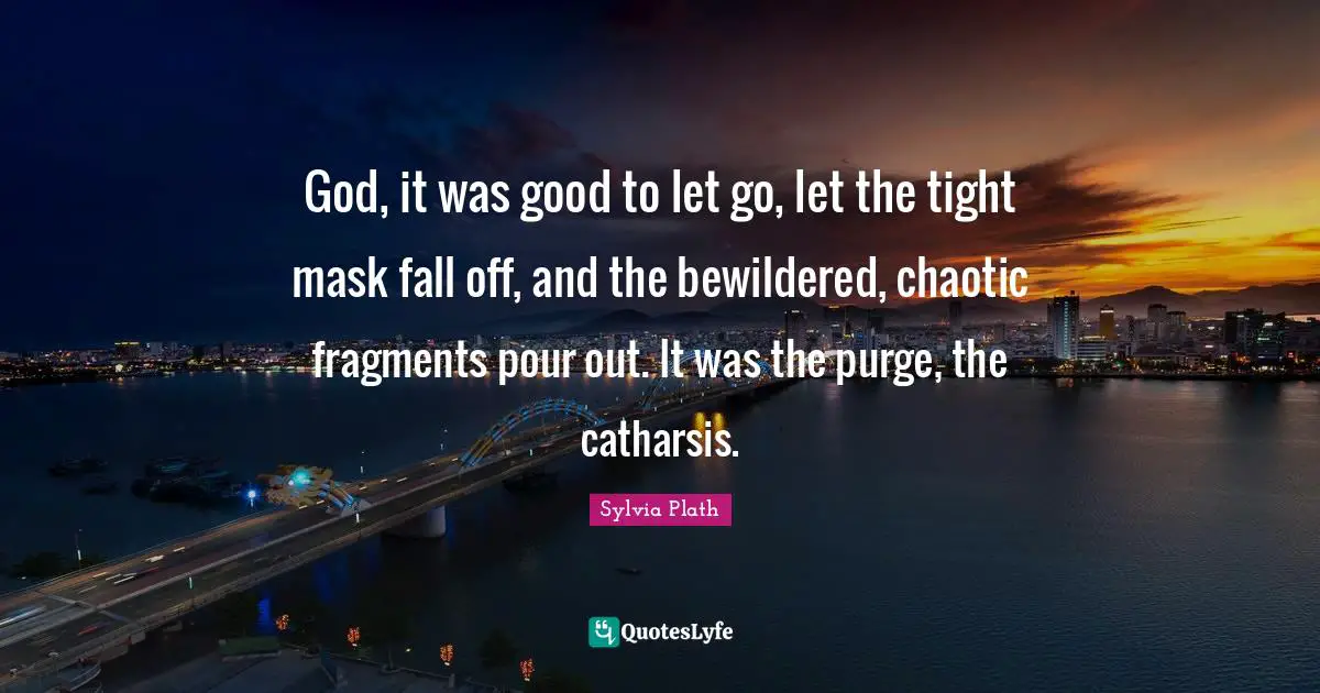 God, it was good to let go, let the tight mask fall off, and the bewildered, chaotic fragments pour out. It was the purge, the catharsis.