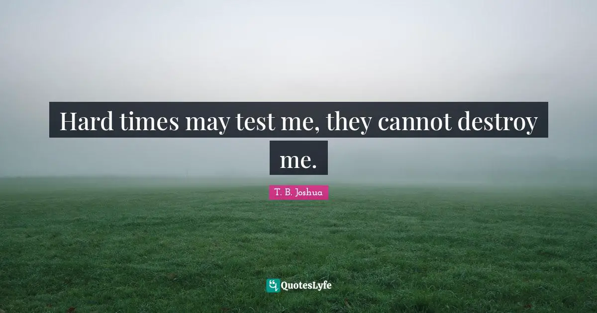 Tests Quotes: "Hard times may test me, they cannot destroy me."