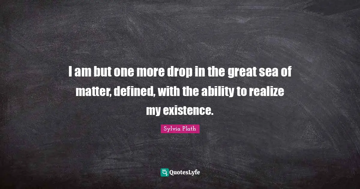 I am but one more drop in the great sea of matter, defined, with the ability to realize my existence.