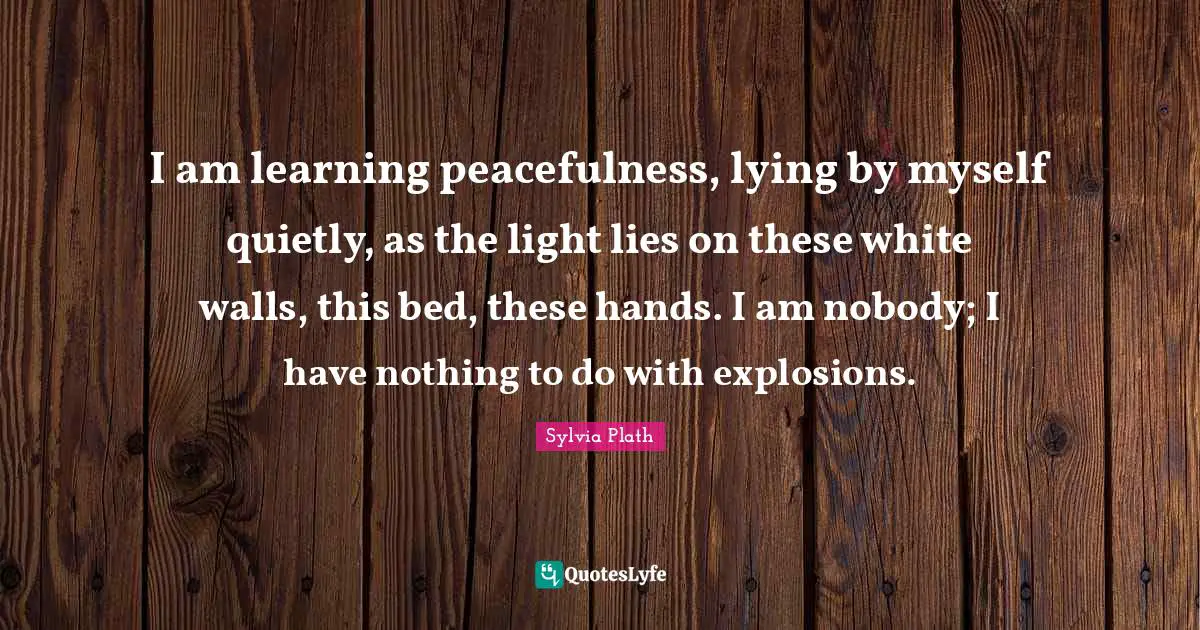 Explosions Quotes: "I am learning peacefulness, lying by myself quietly, as the light lies on these white walls, this bed, these hands. I am nobody; I have nothing to do with explosions."