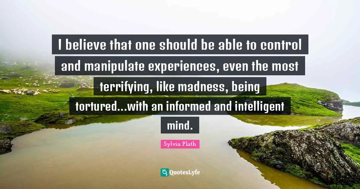I believe that one should be able to control and manipulate experiences, even the most terrifying, like madness, being tortured...with an informed and intelligent mind.