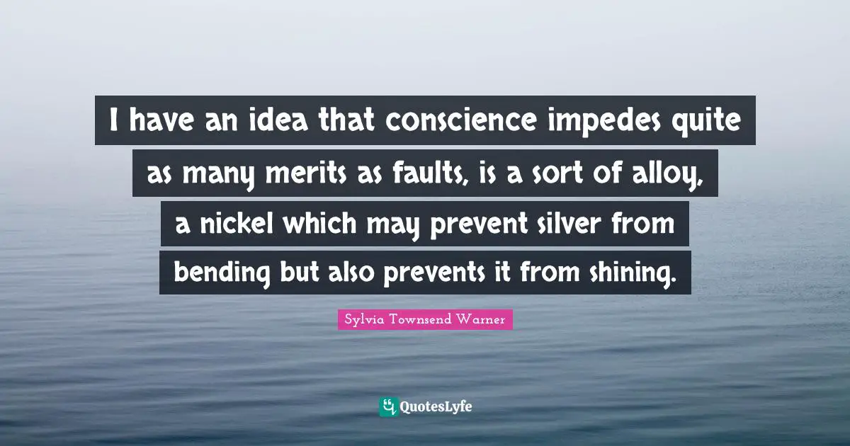 I have an idea that conscience impedes quite as many merits as faults, is a sort of alloy, a nickel which may prevent silver from bending but also prevents it from shining.